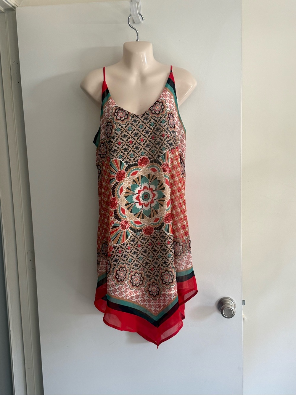 HeartSoul Floral Medallion Slip Dress in Red, Green, Cream B4